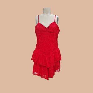 Wild Fable Red Mini Large Dress Ruffle Lace Adjustable Straps Solid Floral